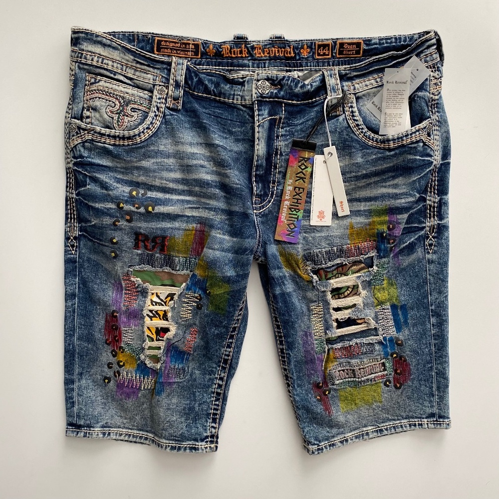 Rock Revival Nwt Deen Rock Exhibition Denim Distressed Shorts 44